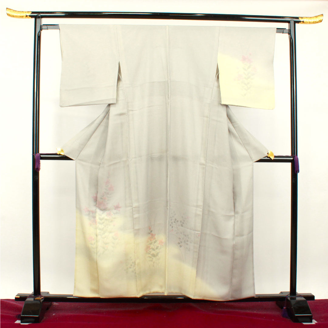 夏物 正絹 訪問着 身丈157cm 裄丈63.5cm 雲井鼠色（くもいねずいろ） 草花模様 二重紗 Aランク グレー系 1132001543322