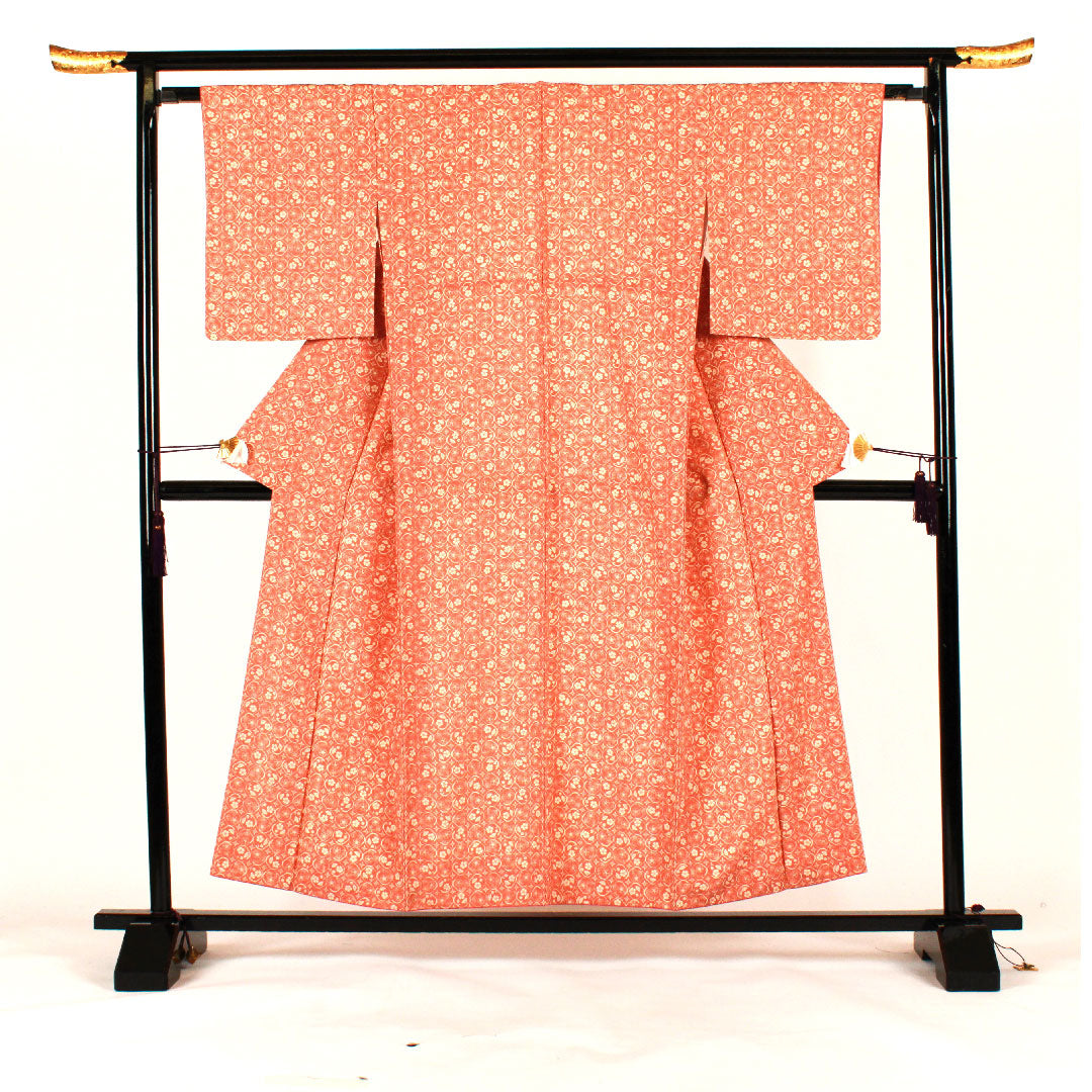 Small pattern, length 155cm, sleeve length 63cm, lined, small flower pattern, washable kimono, poly, S rank, pink, 1115000802313