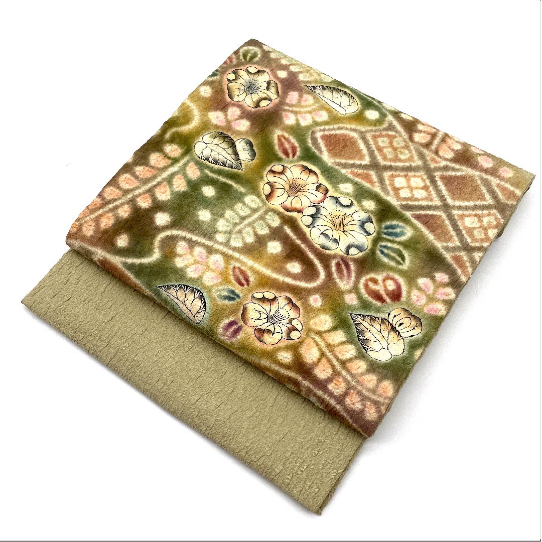 Nagoya obi, steamed chestnut color, Tsujigahana, obi length 340cm, pure silk, A rank, point pattern, semi-formal, yellow, 1124003533323, open style