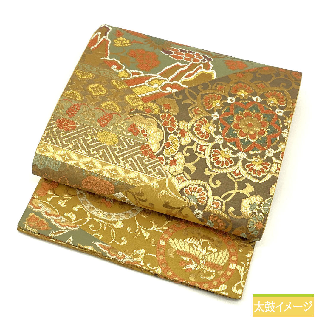 袋帯 正絹 Aランク 楊梅色（やまももいろ） 西陣織 吉祥文様   帯丈432cm 六通 フォーマル 黄系 1123016943323