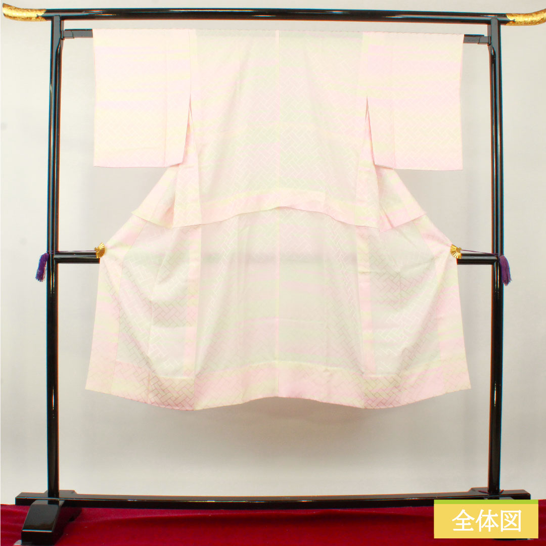 Silk Nagajuban, length 126cm,裄丈 63cm, unlined, blurred dye, tucks, S rank, pink, 1129000652313