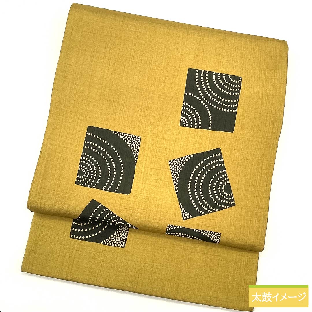 Golden Fukuro Obi (Bag) in Jinya weave with confetti and swirls, 440cm long, pure silk, S rank, six-pass, casual, yellow, 1123011152323