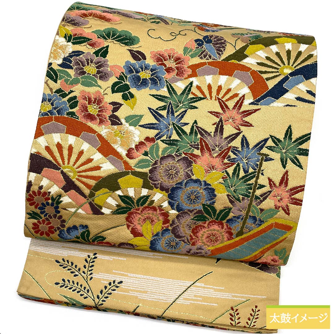 Fukuro Obi (Sash) - Pure Silk - Yamabuki Nezuiro (Yamabuki Gray) - For Furisode - Floral Pattern - Shirayaen Oba - Obi Length: 436cm - S Rank - Six Passes - Formal - Beige - 1123010792325