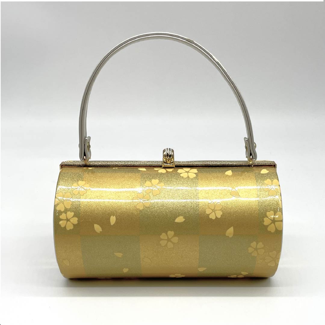 Formal Japanese style bag, gold color (kin-iro) for furisode, cherry blossom, floral pattern, gold, S rank, 113900013221