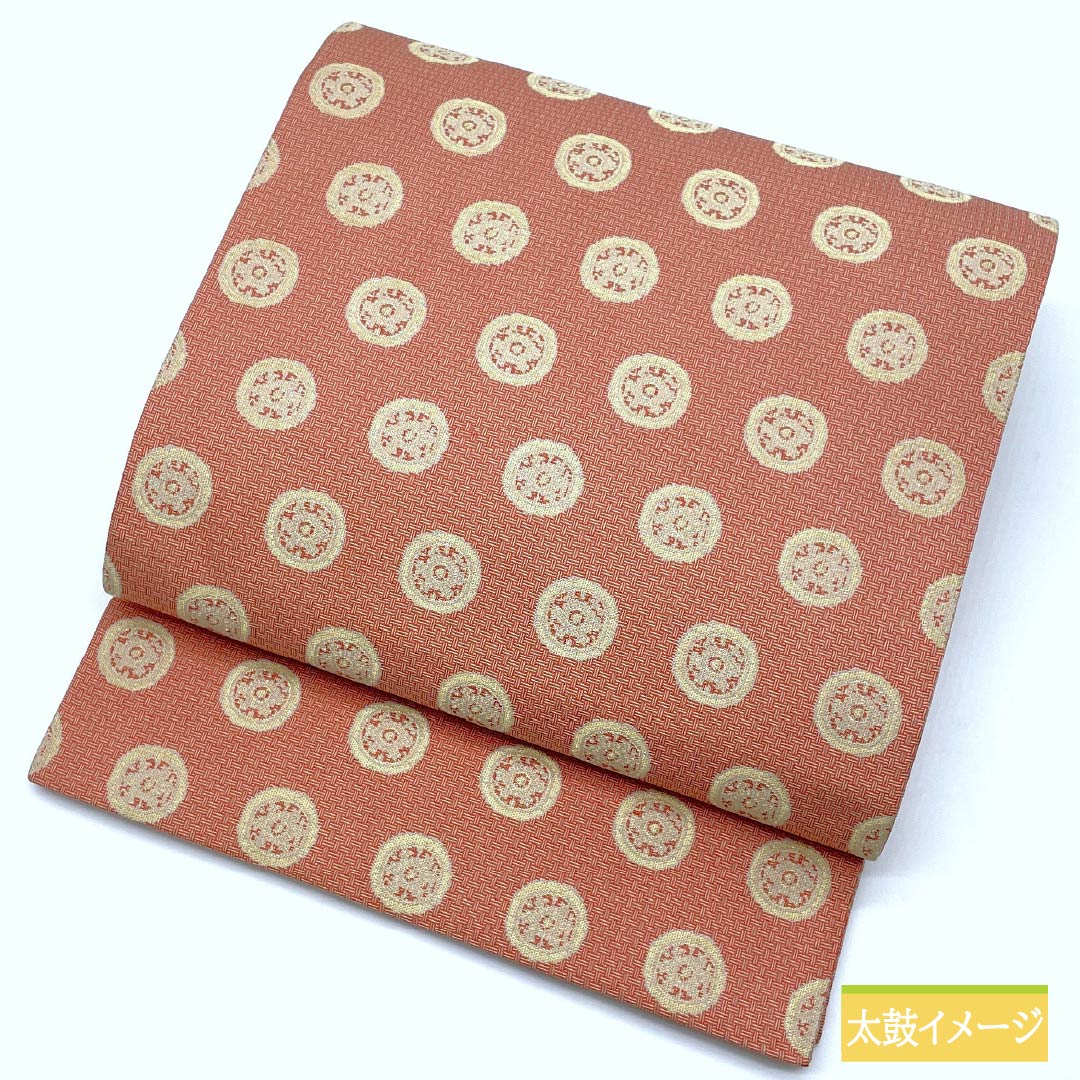 名古屋帯 紅唐色（べにとういろ） 作家物 龍村美術 糸屋輪宝手 帯丈358cm 正絹 Sランク 全通 セミフォーマル 朱系 1124008372316 開き仕立て