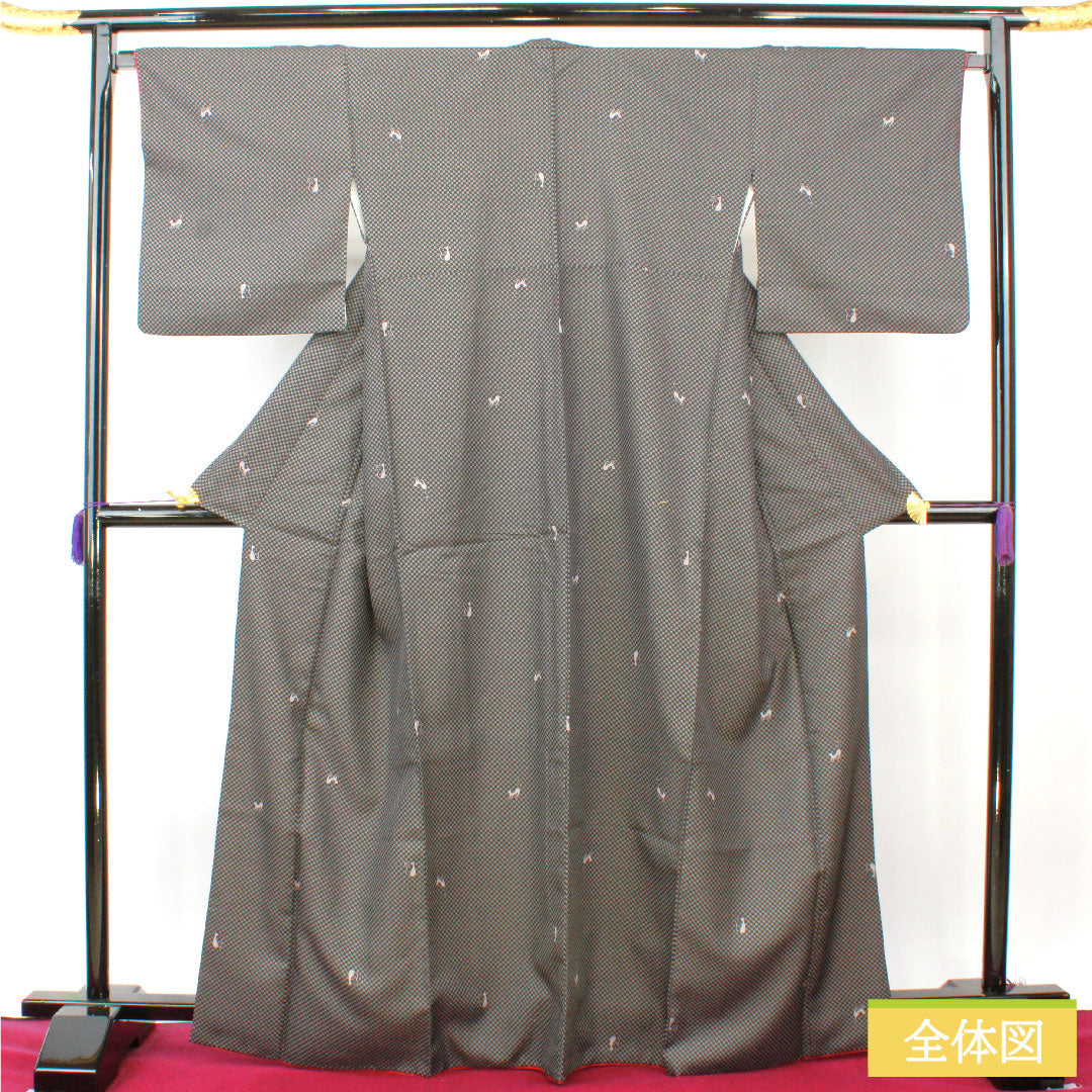 Small pattern, polyester, length 166.5cm, sleeve length 68cm, lined, washable kimono, checkered pattern, cat, S rank, monotone, 1115004382527