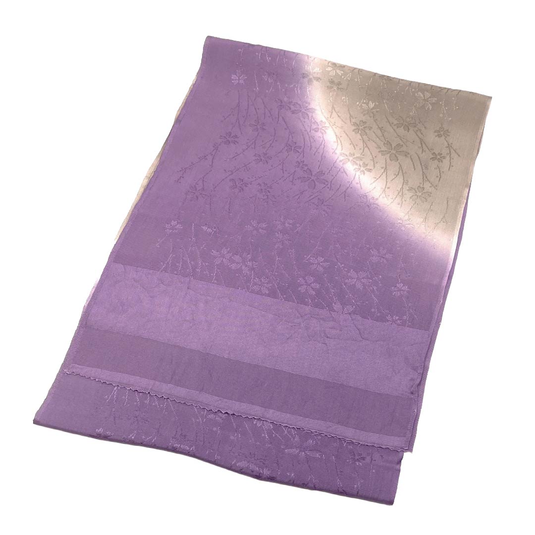 帯揚げ 正絹 Sランク セミフォーマル 浅紫色（あさきむらさきいろ） 絹鼠色（きぬねずいろ） ぼかし 桜 長さ約183cm 幅約30cm 紫系 1136004802920