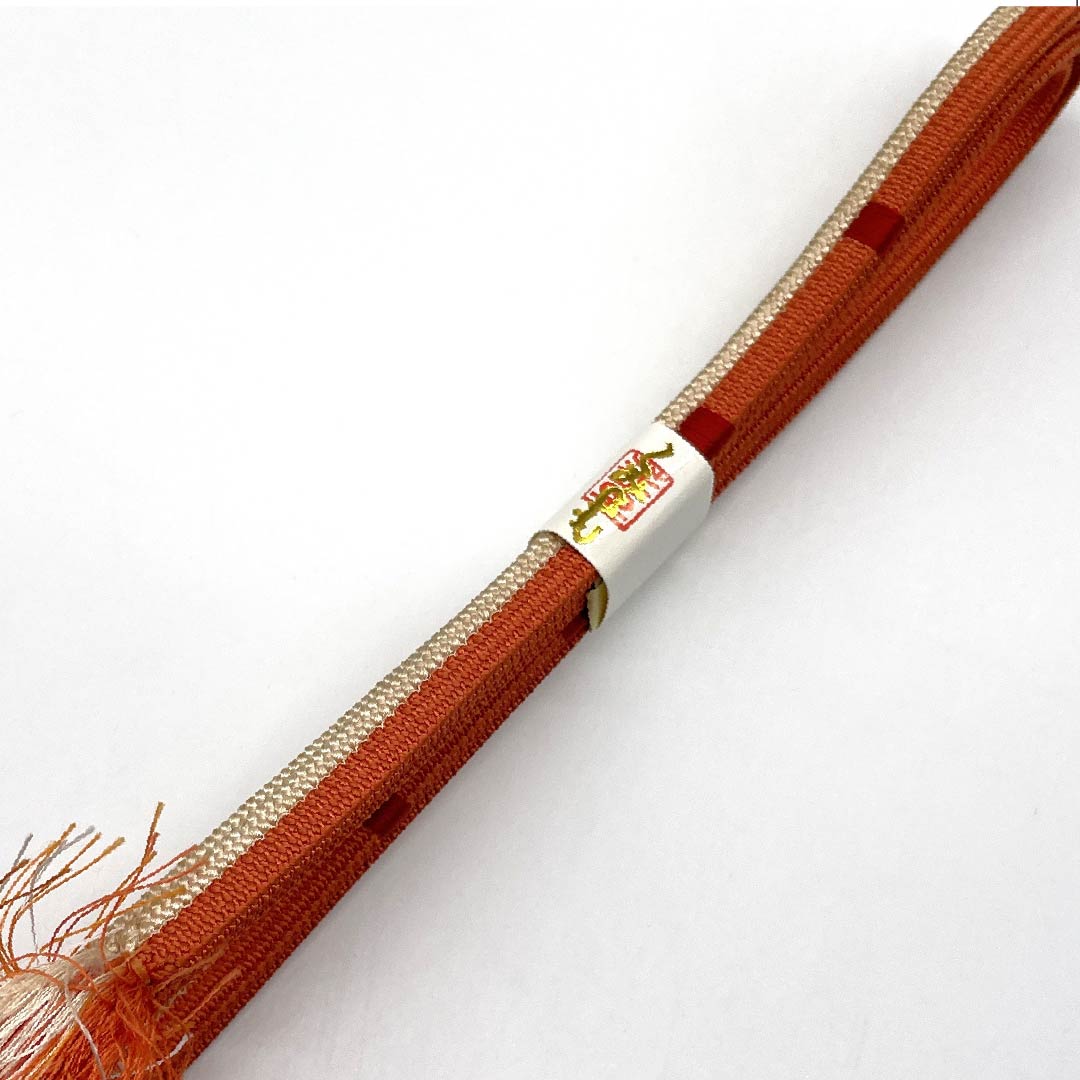 S-Rank Silk Obi-jime (Sash Band) - Silver-vermilion (Ginshuiro) Two-Tone Design - Approx. 148.5cm Long, Approx. 1.1cm Wide - Casual, Orange-Based - Product Number: 1135004272326
