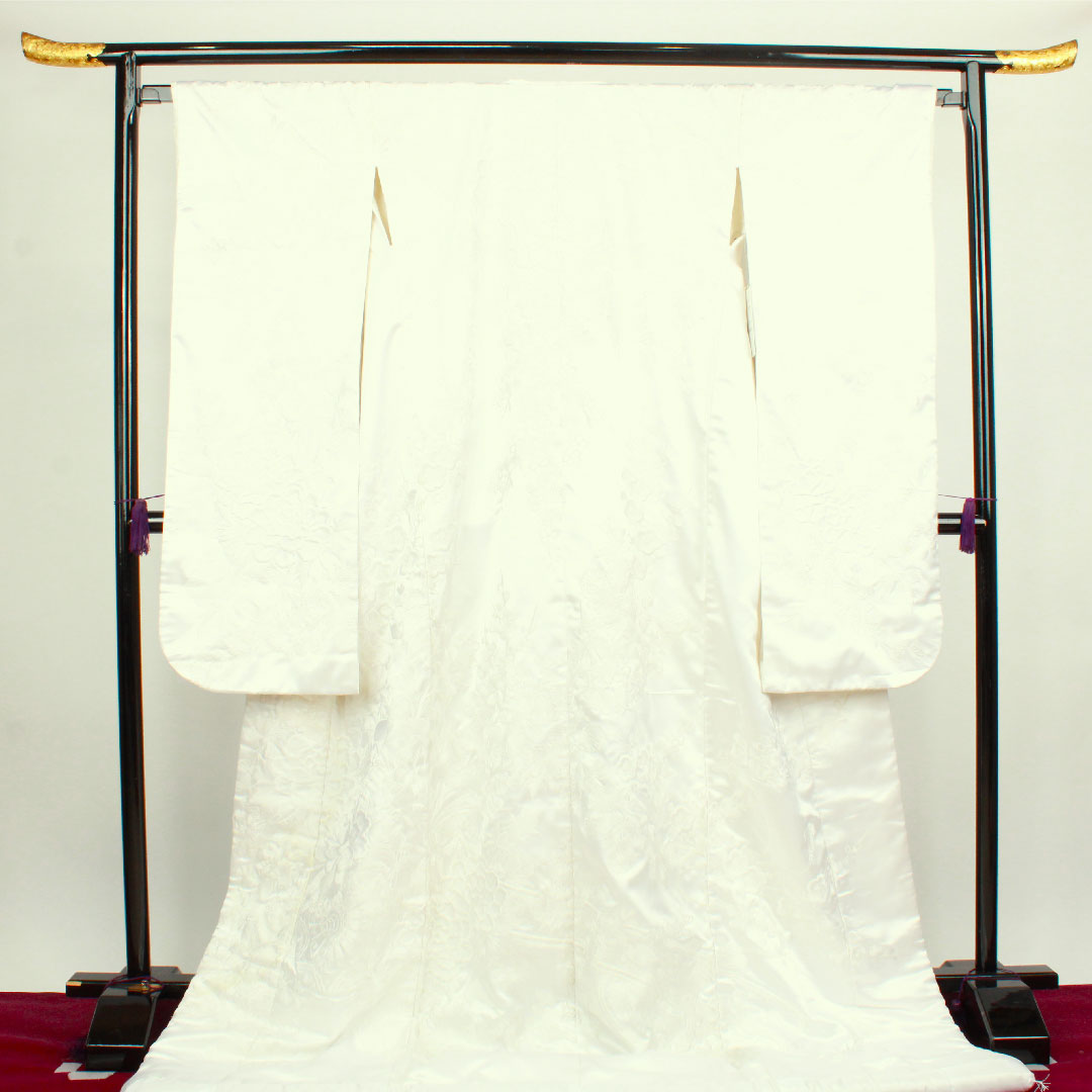 Shiromuku (White Kimono) Length 197cm Embroidery Flower Cart Flower Pattern Polyester B Rank Awase White 1110000524911