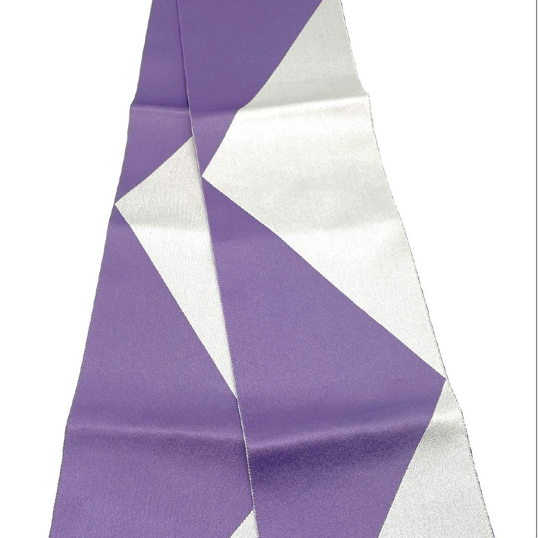Half-width obi, polyester, obi length 354cm, medium purple, geometric pattern, zigzag, purple, S rank, 1125001462320