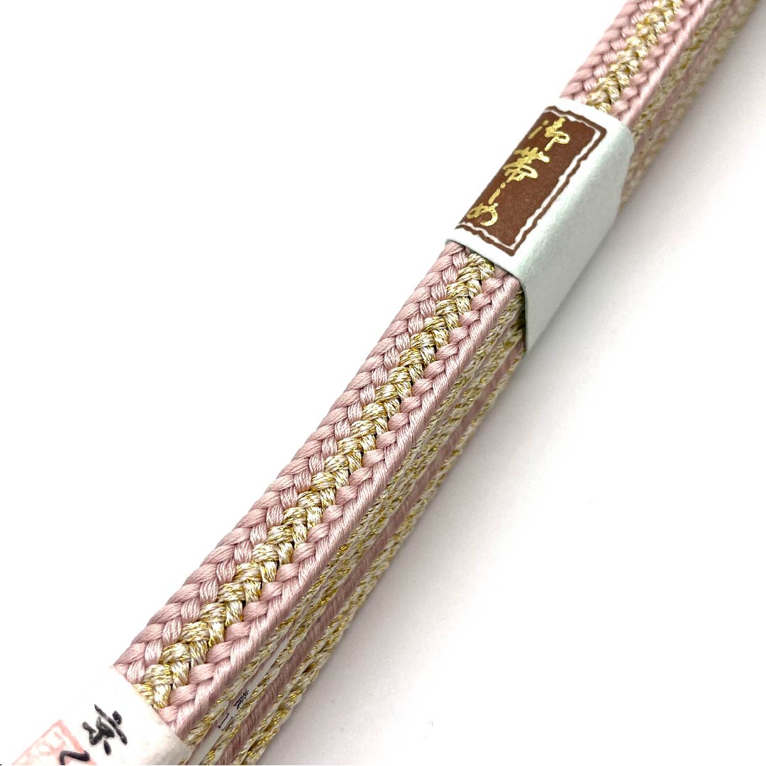（新古品） 帯締め 正絹 四分紐 桜色（さくらいろ） 金属糸使用 京くみひも 新古品 長さ約168cm 幅約1cm セミフォーマル Sランク ピンク系 1135001532913