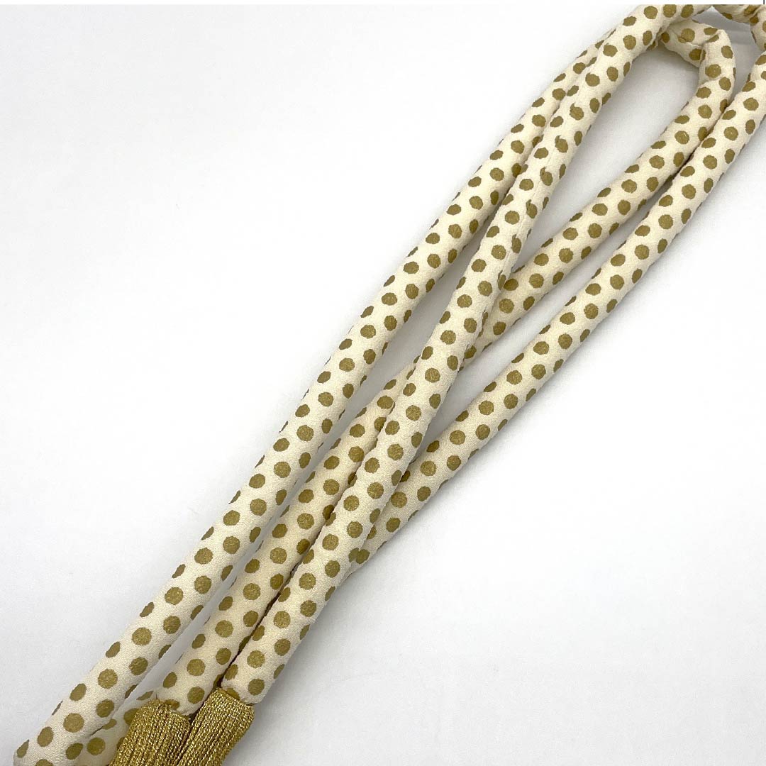 S-Rank Milky White Obijime (Sash Band) for Furisode Kimono, Round Hook, Dot Pattern, Approx. 176cm Long, Approx. 1.7cm Wide, Formal, Cream-Colored, Product Number: 1135004192415