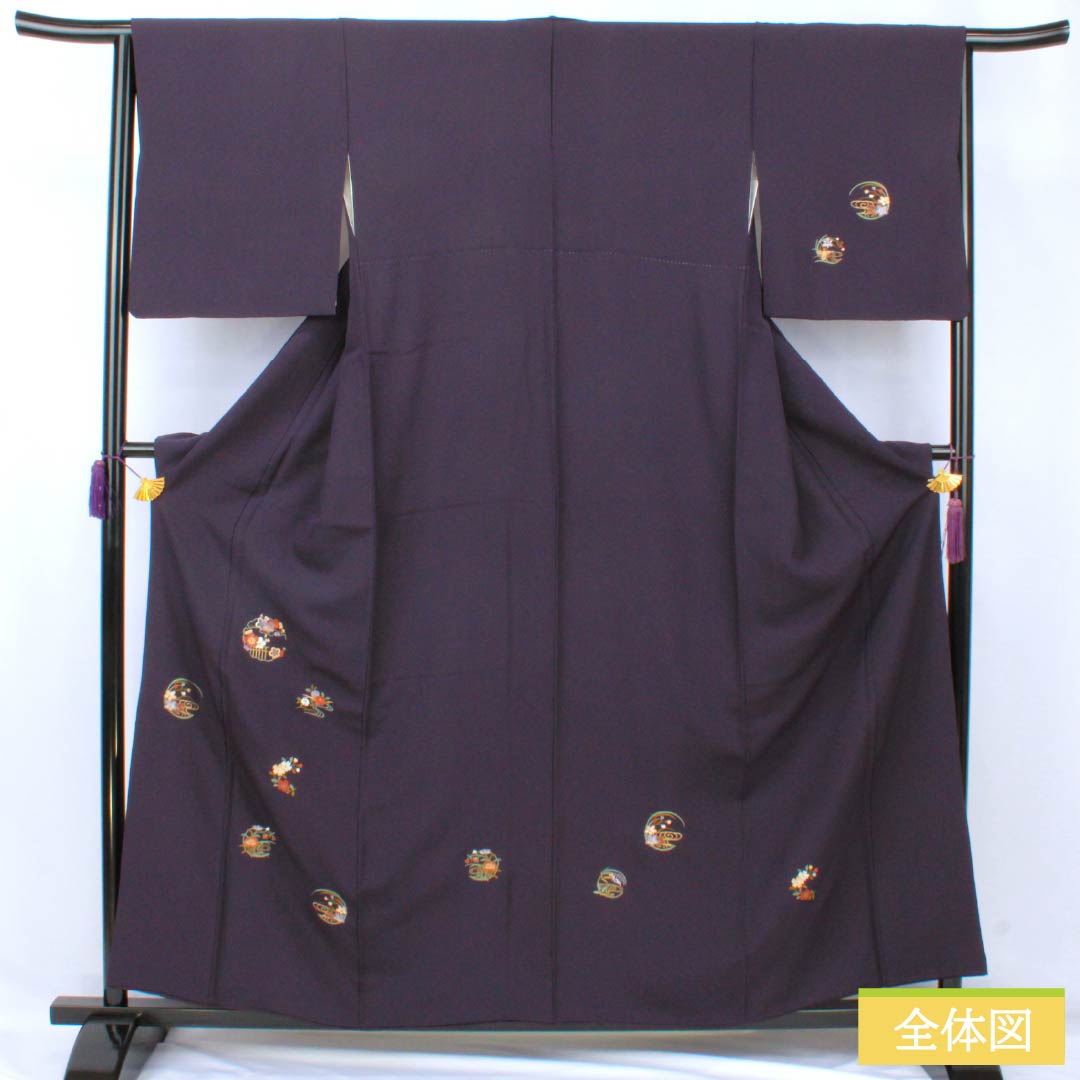 Visiting Kimono (Formal Kimono) - Pure Silk, Grade A, Lined, Length 157.5cm, Sleeve Length 64.5cm, Purple-Eyed, Suzhou Embroidery, Flower Circles, Auspicious Motif, Tsukesage, Purple, Product Number: 1112007233320
