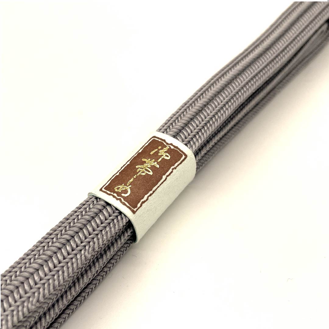 (New old stock) Silk obi-jime (sash fastener) - 4-part string - Tin color - Persimmon dye - New old stock - Length 159cm - Width 1.2cm - Casual - S rank - Gray 1135002882322