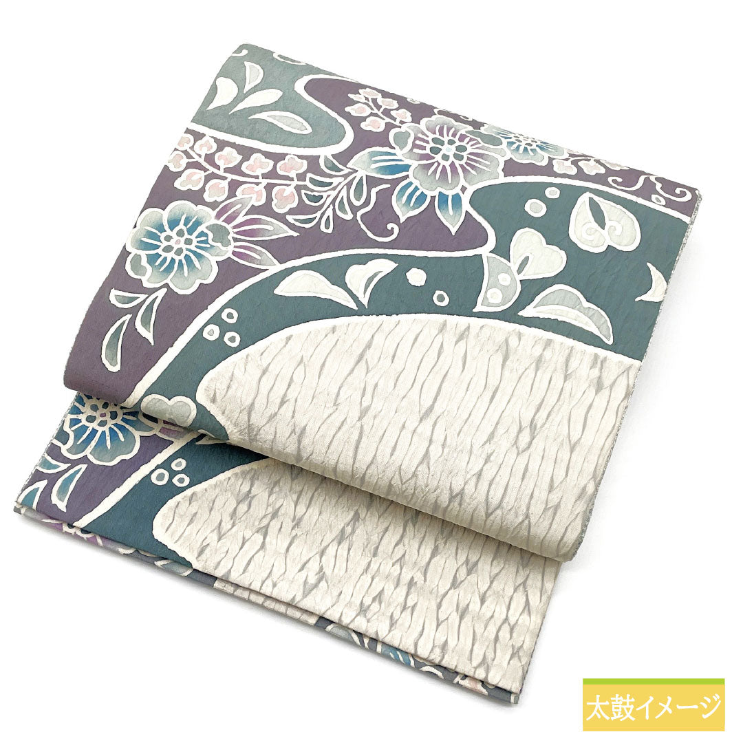 Fukuro Obi (Sleeve) - Pure Silk, S-Rank, Unohana-iro (Unohana Color), Dyed Obi with Tornado-Shibori Pattern and Abstract Floral Design, Length 446cm, Pointed Pattern, Casual, Gray, Item Number: 1123016632322