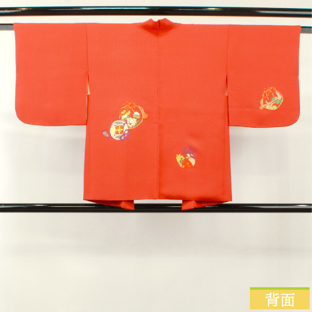 Haori (Japanese traditional coat) made of pure silk, length 73.5cm, sleeve length 60.5cm, scarlet, embroidery, rank S, lined, vermilion, 1117000962916