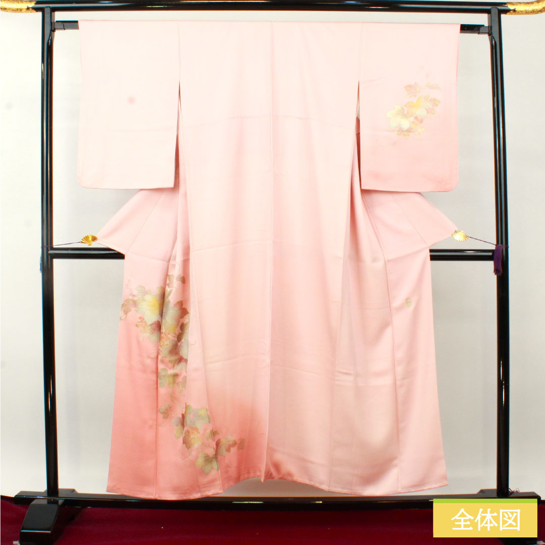 訪問着 正絹 袷 身丈152.5cm 裄丈63.5cm 曙色（あけぼのいろ） 金彩友禅 和田光正 草花模様 Sランク ピンク系 1112004782213