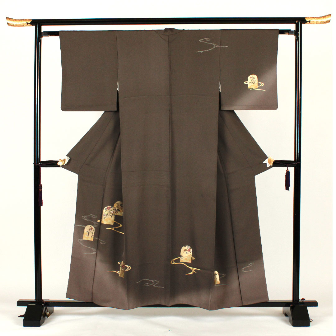 訪問着 袷 身丈157.5cm 裄丈62.5cm 刺繡  正絹 Sランク グレー系 1112001272322