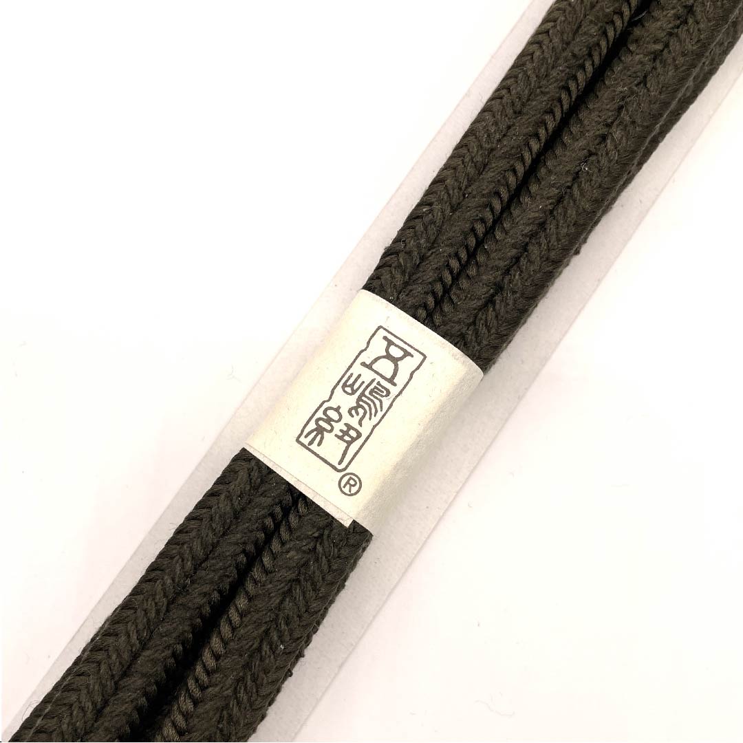 （新古品） 帯締め 正絹 四分紐 黒橡色（くろつるばみいろ） 江戸組紐 五嶋紐 新古品 長さ約156cm 幅約1cm カジュアル Sランク 緑系 1135000232319