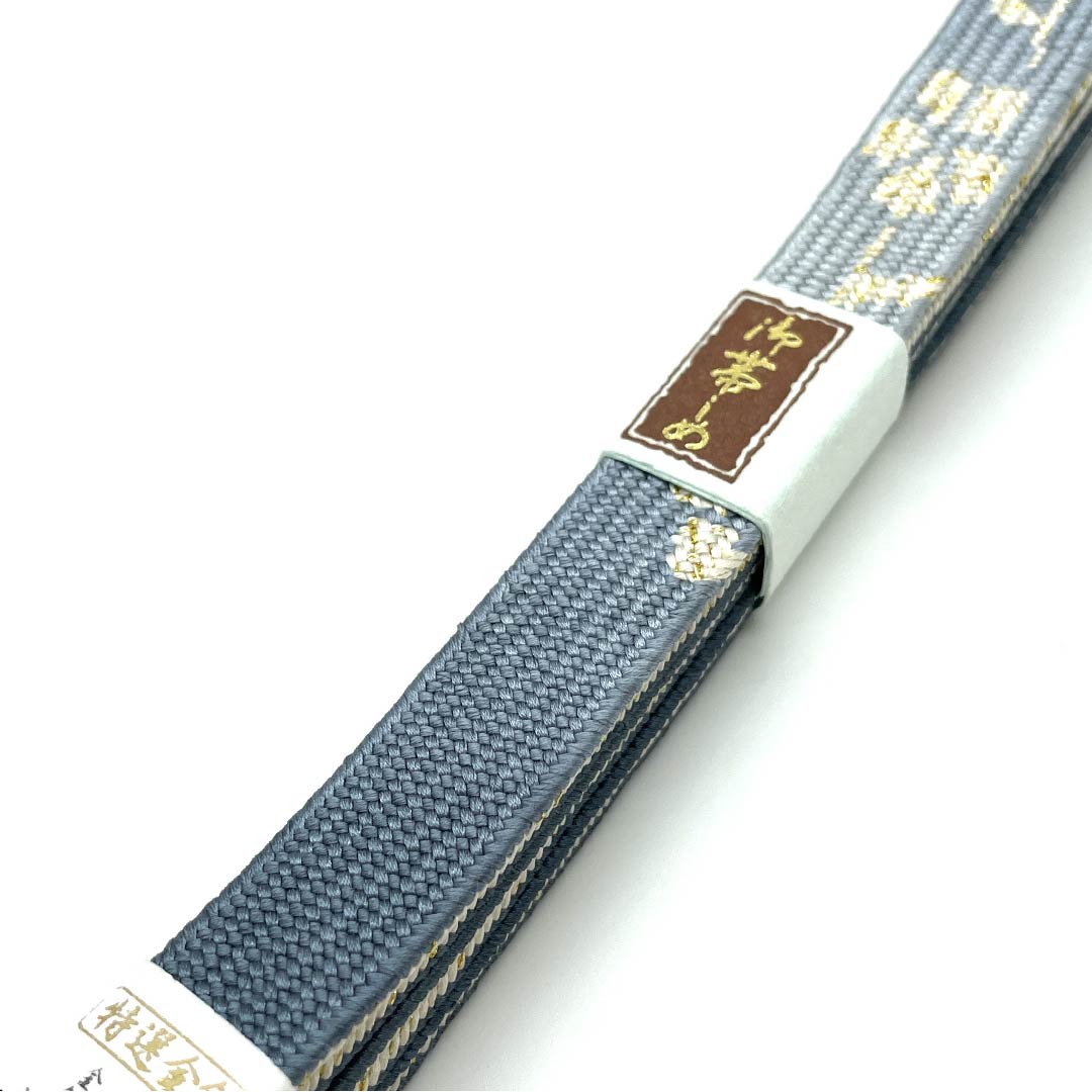 (New old stock) Obijime (sash fastener) Pure silk, quarter-length string, Minato gray, specially selected gold and silver threads, metallic threads, floral pattern, length approx. 165cm, width approx. 1.5cm, semi-formal, S rank, blue, 1135002282317