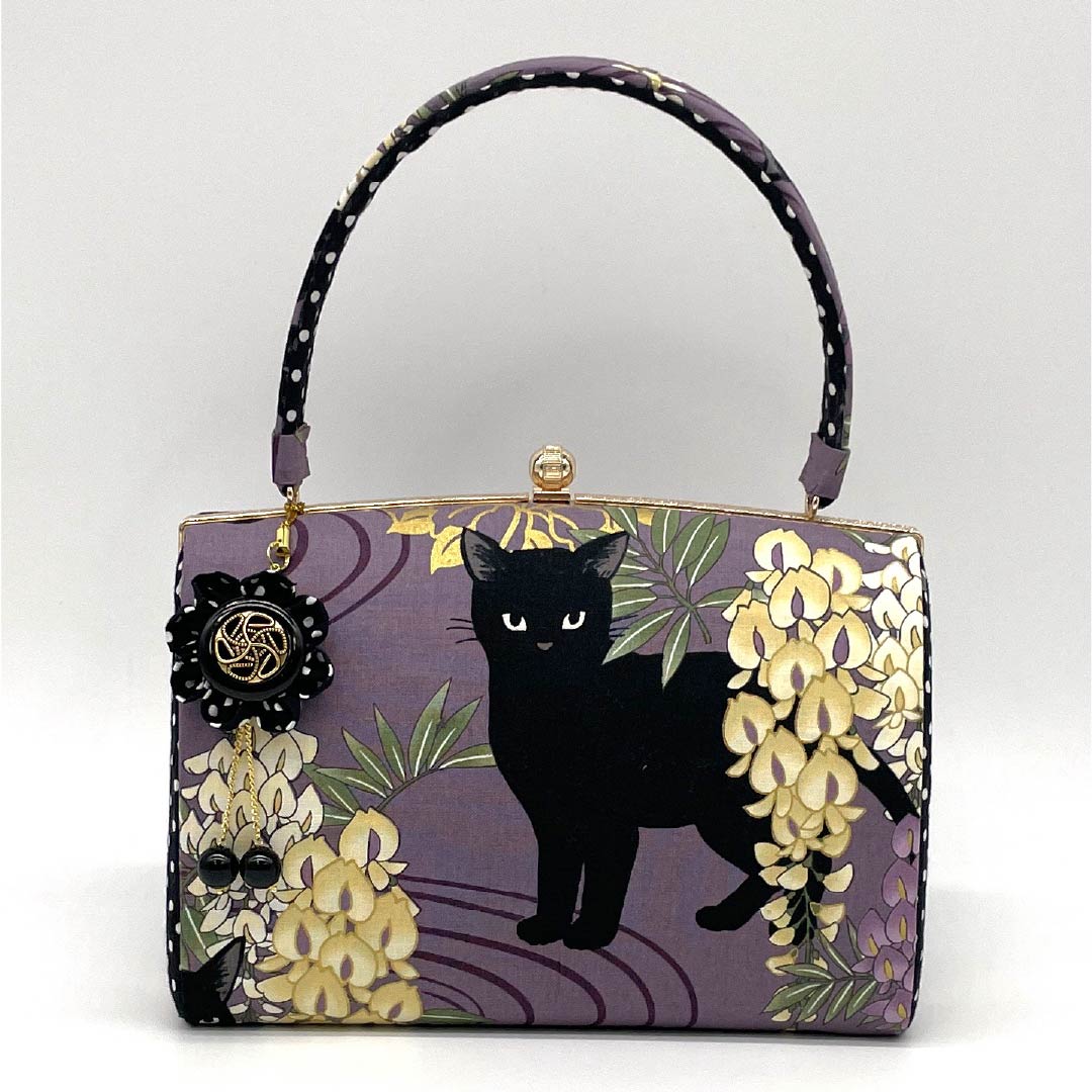 Casual Japanese-style bag, New Rank, Ancient Purple, Wisteria Flower, Black Cat, and Purple Dots, 113900128120