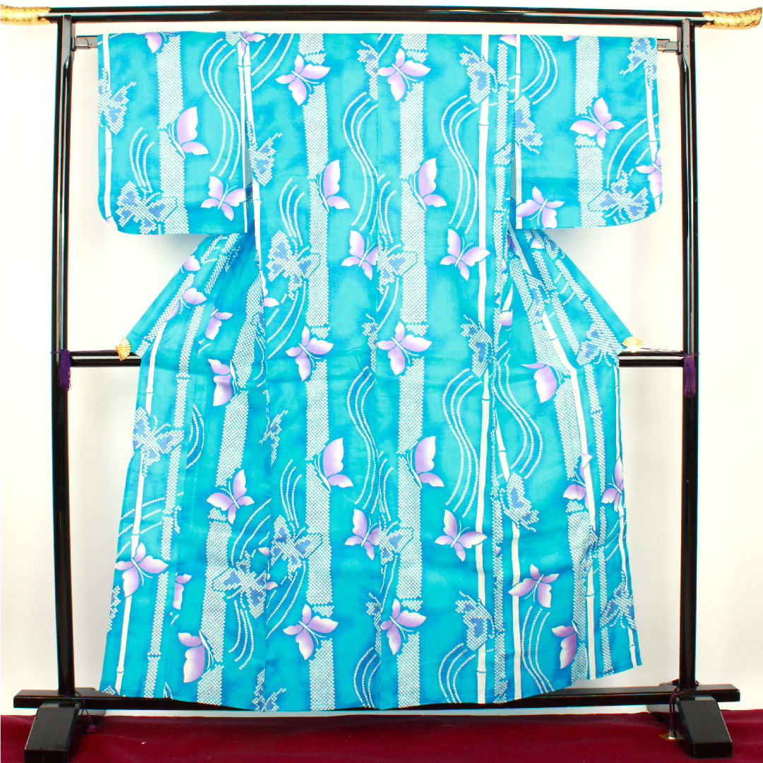 Butterfly Yukata Cotton S Rank Single Layer Length 160cm Sleeve Length 67cm Blue 1118001002417
