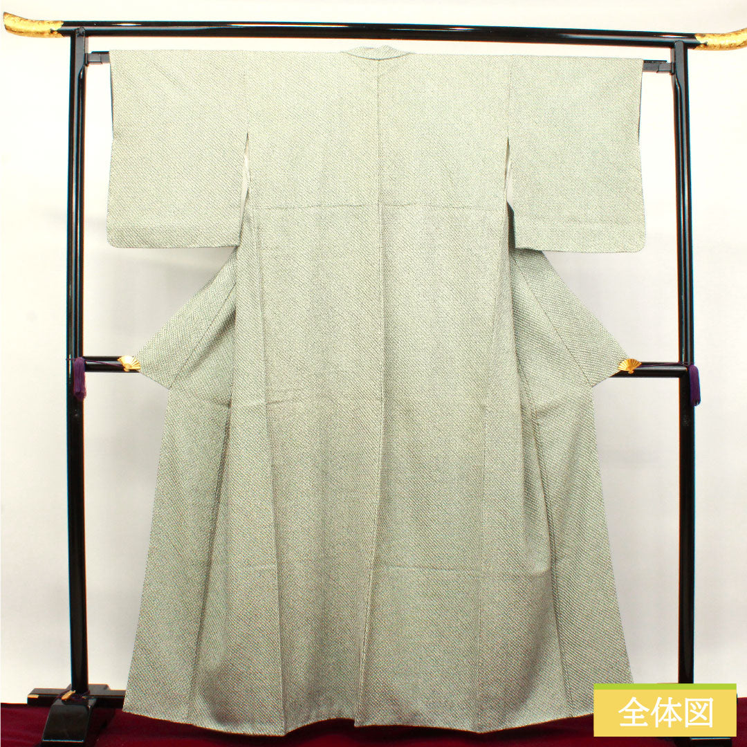 小紋 正絹 身丈161.5cm 裄丈64.5cm 袷  青浅緑色 総絞り しつけ糸付き 未使用品  Sランク 緑系 1115003902419