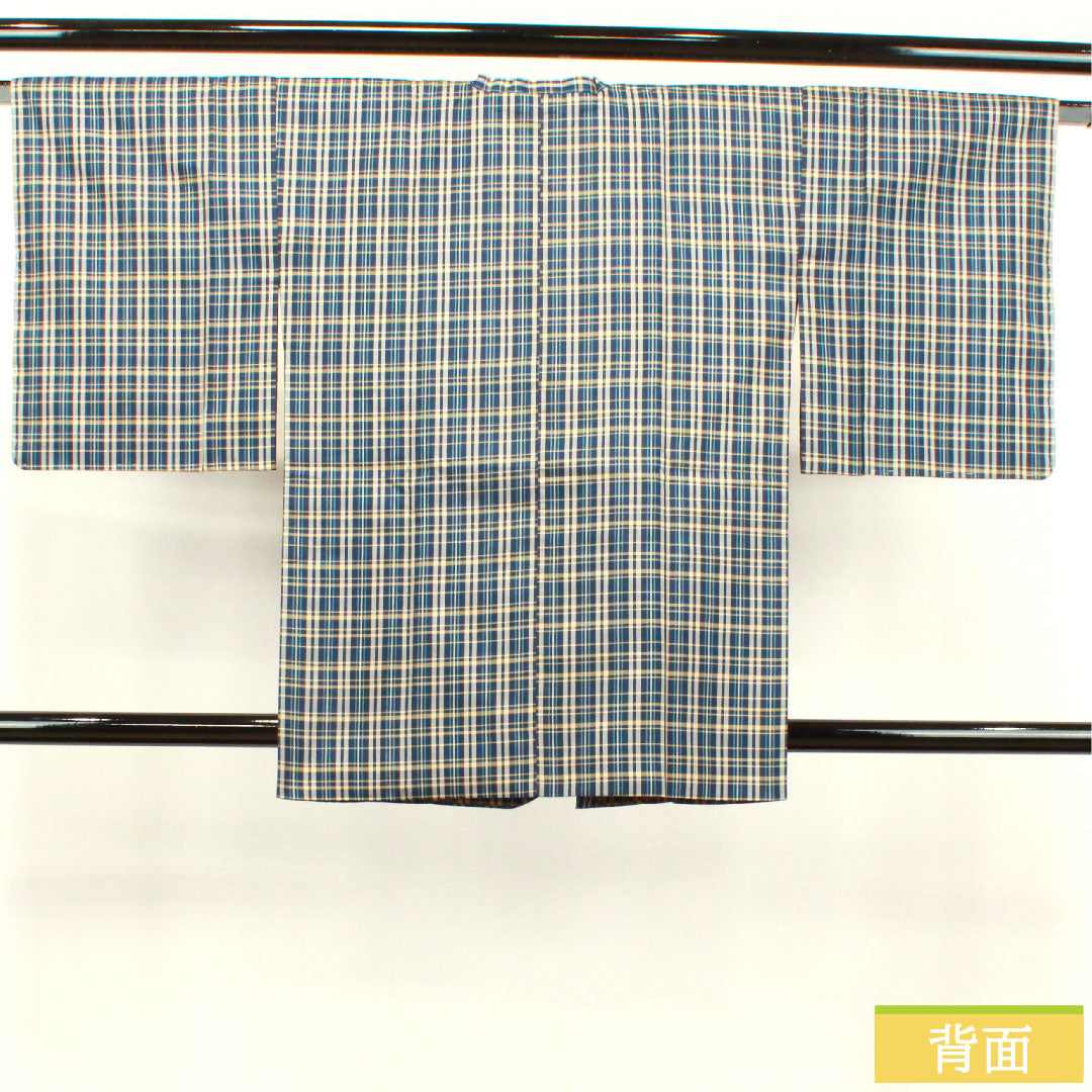 道行コート 正絹 身丈85cm 裄丈65cm 濃紺色（のうこんいろ） 格子 しつけ糸付き Sランク 袷 紺系 1117000862918