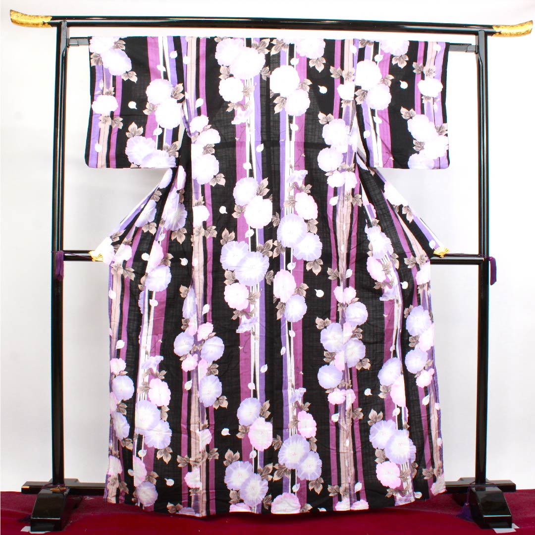 Yukata Black Morning Glory Cotton S Rank Single Layer Length 163.5cm Sleeve Length 62.5cm Black 1118004092410