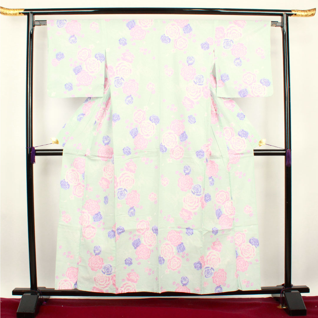 Yukata Indigo White Rose Cherry Blossom Butterfly Cotton A Rank Single Layer Length 158.5cm Sleeve Length 63.5cm Blue 1118001113317