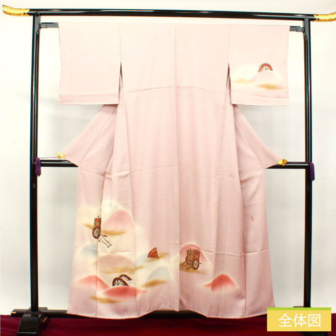 Homongi, pure silk, lined, length 155.5cm, sleeve length 62.5cm, grape color, artist's work, Kyo-Yuzen, Goshoguruma, Toyama shading, S rank, purple, 1112003402320
