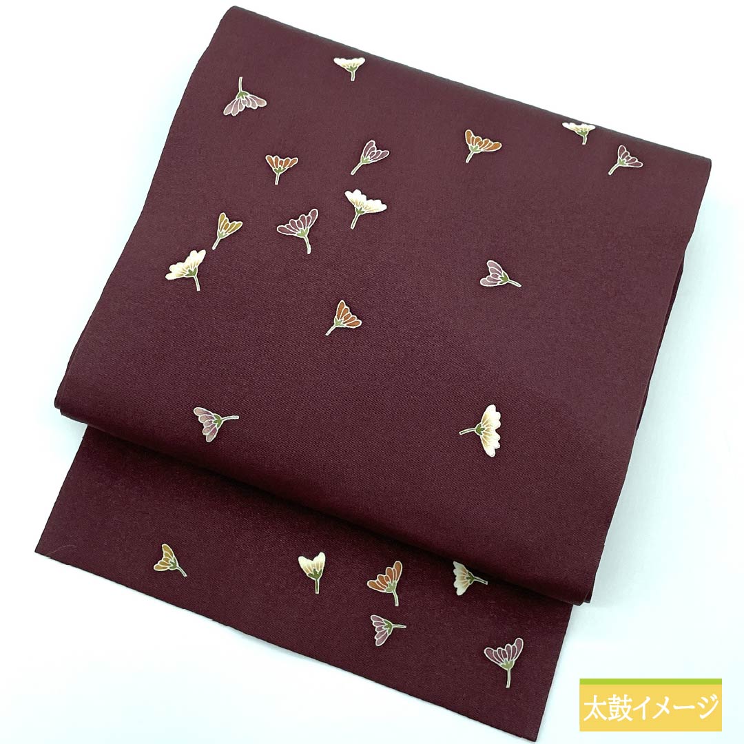 名古屋帯 正絹 木蘭色色（もくらんじきいろ） 染め帯 小花 花びら 帯丈357cm Sランク ポイント柄 セミフォーマル 紫系 1124007172320 名古屋仕立て
