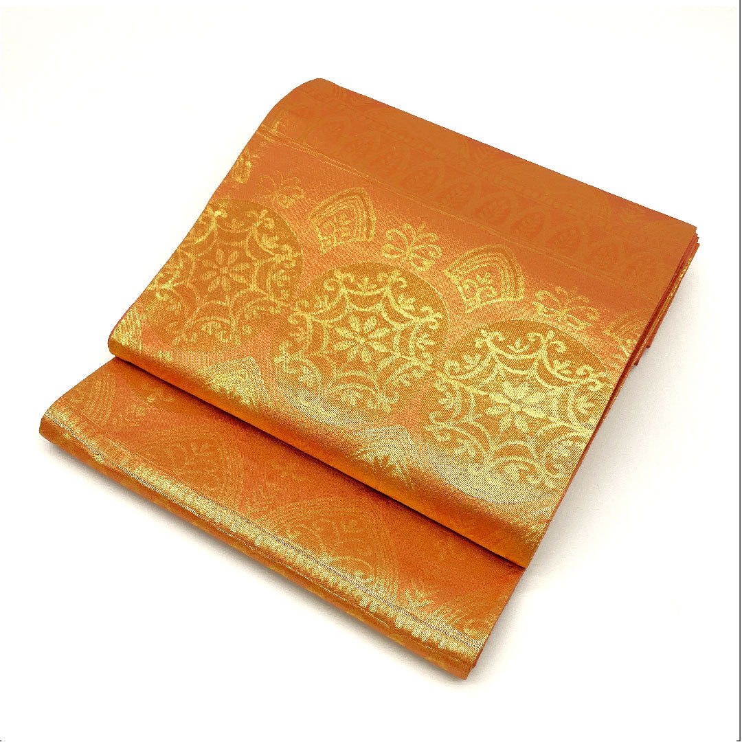 [Unstitched] Fukuro Obi, Silk, S Rank, Classic Pattern, Kihara Textile. Obi length 428cm, Rokutsu, Semi-formal, Vermilion, 1123002592316