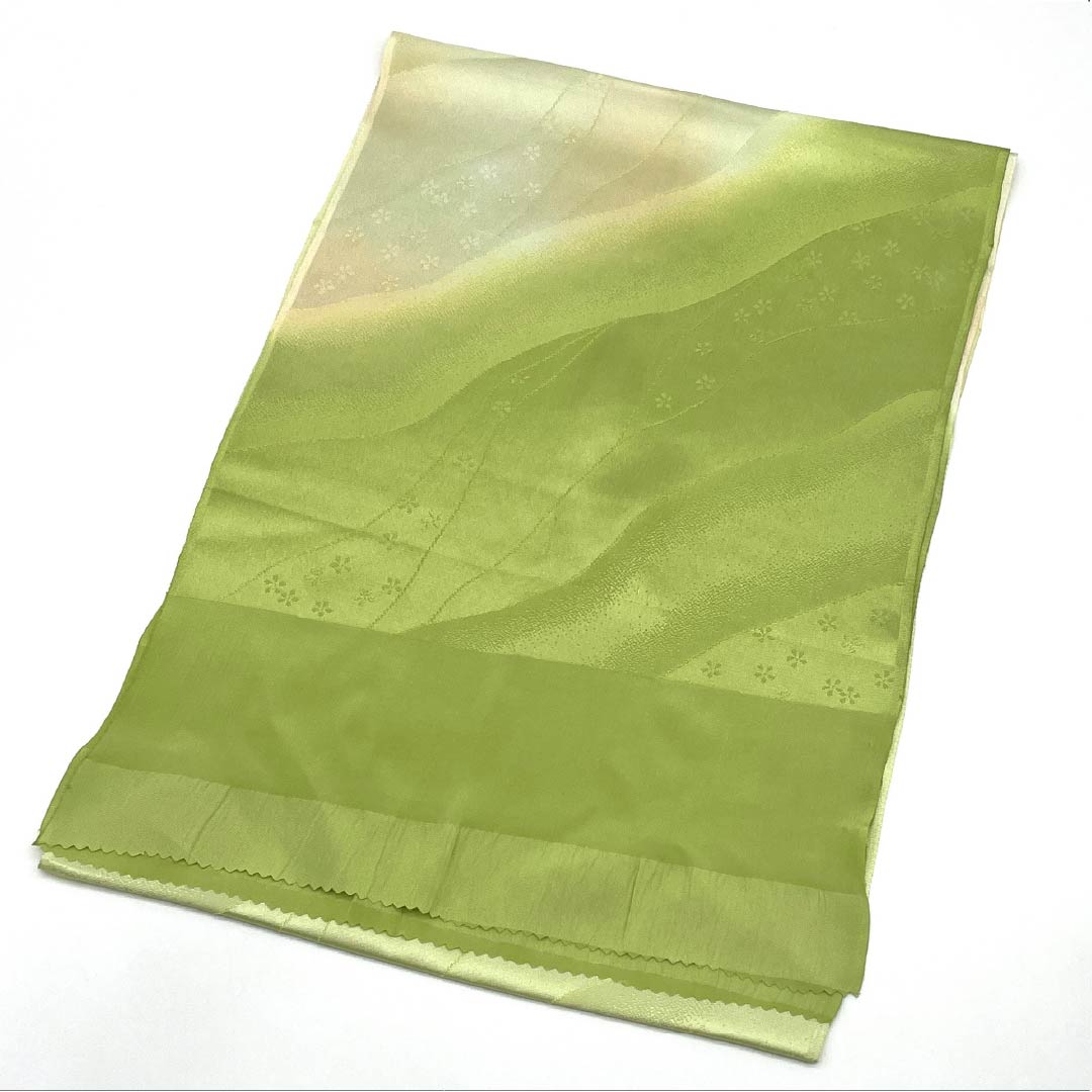 Obiage, pure silk, S rank, semi-formal, wakaba-iro (young leaf green), gradient, dochō-dori pattern, length approx. 176cm, width approx. 30cm, green family, 1136002592919