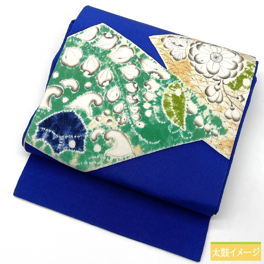 Nagoya Obi, Deep Bellflower Blue (Koi-Kyo-Iro), Dyed with Tsujigahana Pattern, 352cm Long, Pure Silk, Grade A, Pointed Pattern, Semi-Formal, Blue, Item Number: 1124008973317, Nagoya Style
