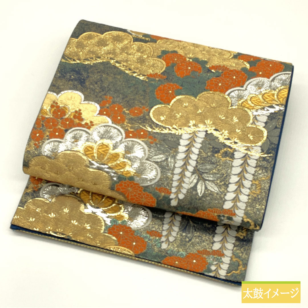 Fukuro Obi (Sash), Pure Silk, S-Rank, Nishijin-ori, Spring and Autumn Pine Pattern, Length 432cm, Six-Ply, Formal, Gradient Pattern, Item Number 1123016752399