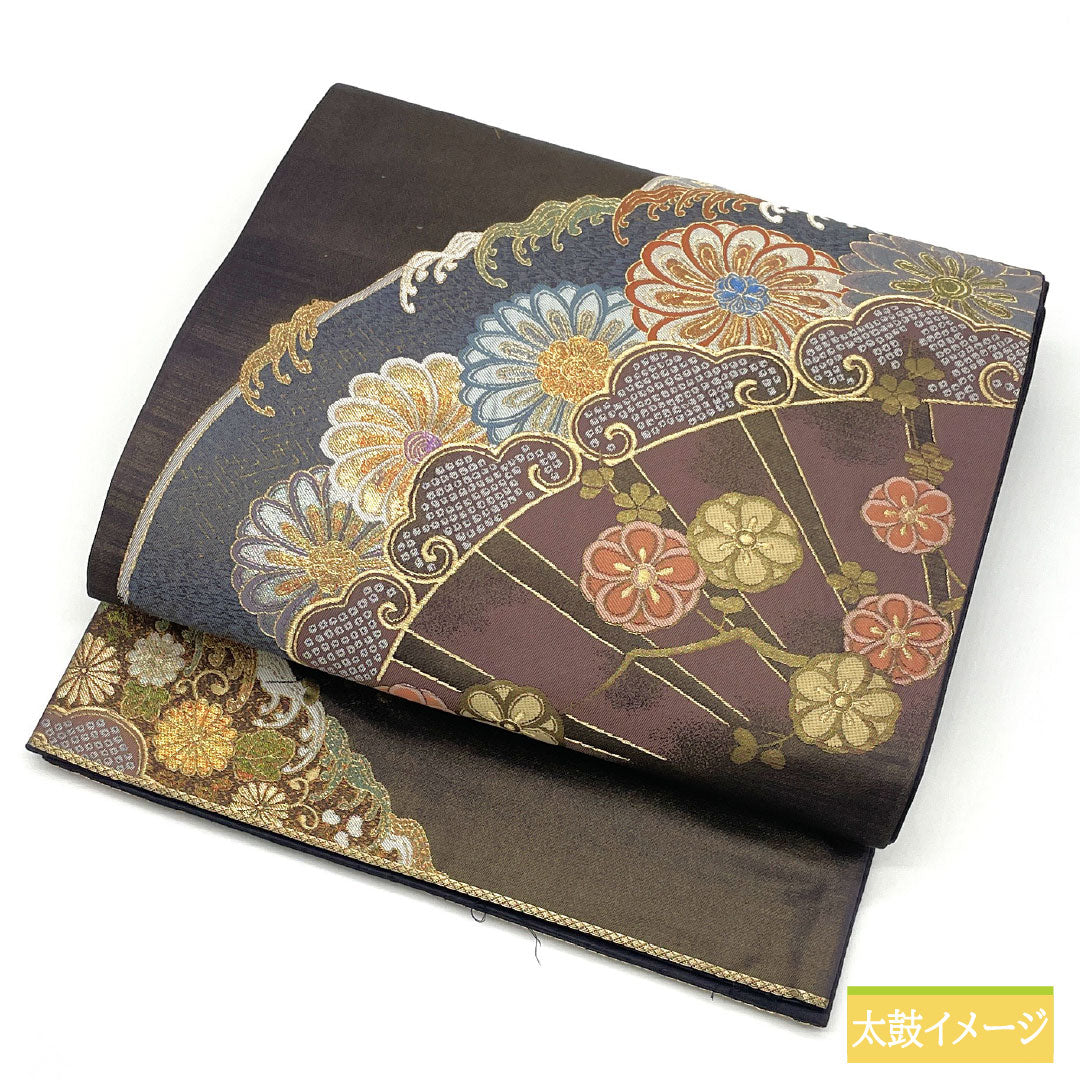 A-Rank Pure Silk Fukukakeshi Murasakiiro (Deep Purple Obi) Nishijin-ori (Nishijin-ori) with Auspicious Motifs, Gold Threading, Length 416cm, Six-Ply, Formal, Purple, Item Number 1123017043320
