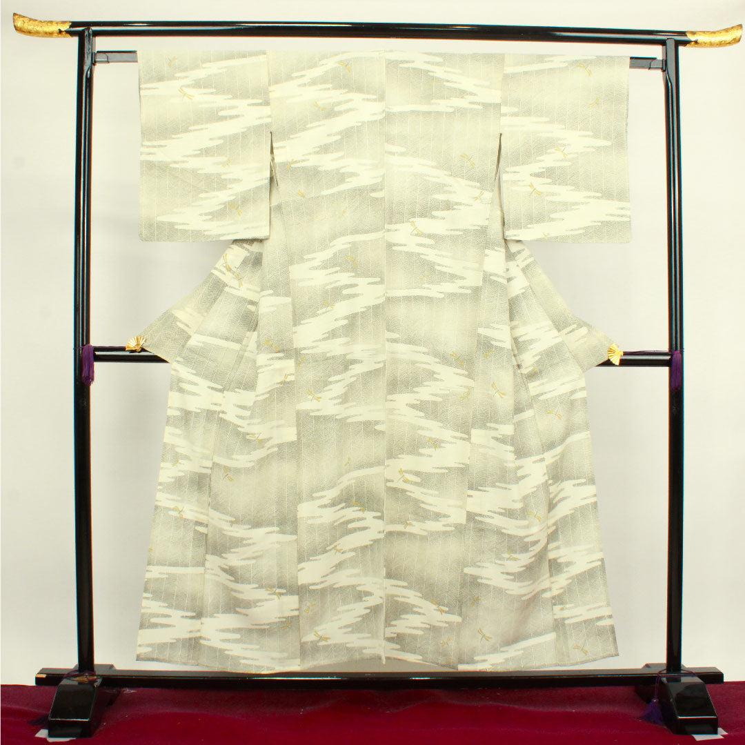夏物 正絹 小紋 身丈155cm 裄丈62cm 乳白色（にゅうはくしょく） トンボ 道長取り 絽 Sランク クリーム系 1132000602315