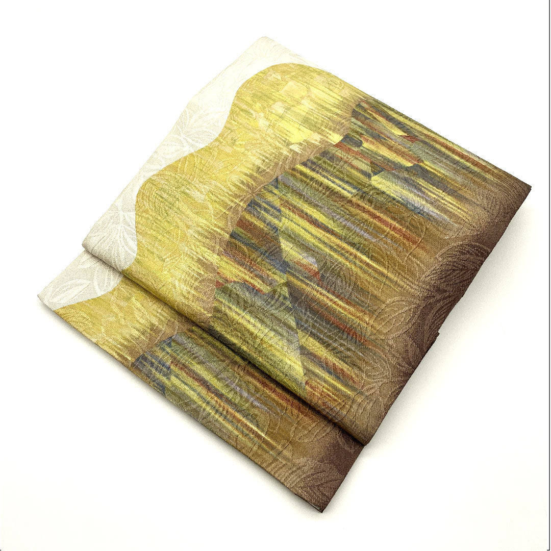 Fukuro Obi Dyed Obi Abstract Pattern Length 446cm Pure Silk A Rank Full Length Casual White 1123005053311