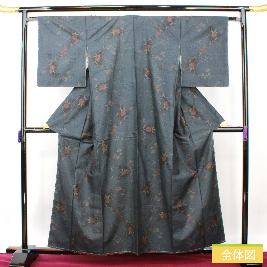 Silk pongee, Length 159.5cm, Sleeve length 64.5cm, Oshima pongee, 7 marks, Matsu, with basting thread, S rank, lined, navy blue, 1116003612318