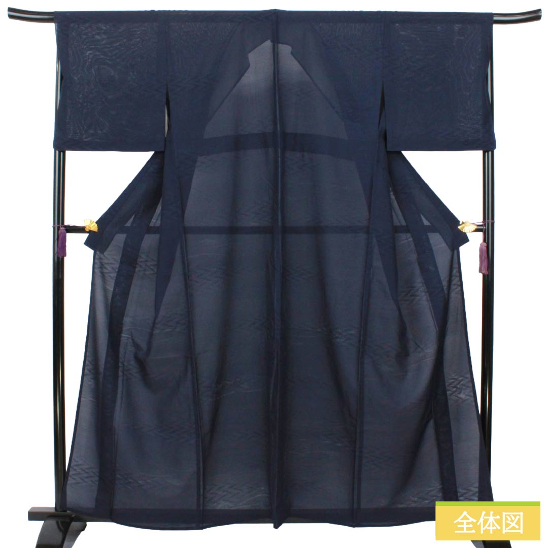 Summer Item Silk Iromuji A-Rank Length 159cm Sleeve Length 68cm Deep Navy Color (Noukon-iro) Waves, Dew Grass, Bamboo Leaves, Ro, Navy Type 1132003773318