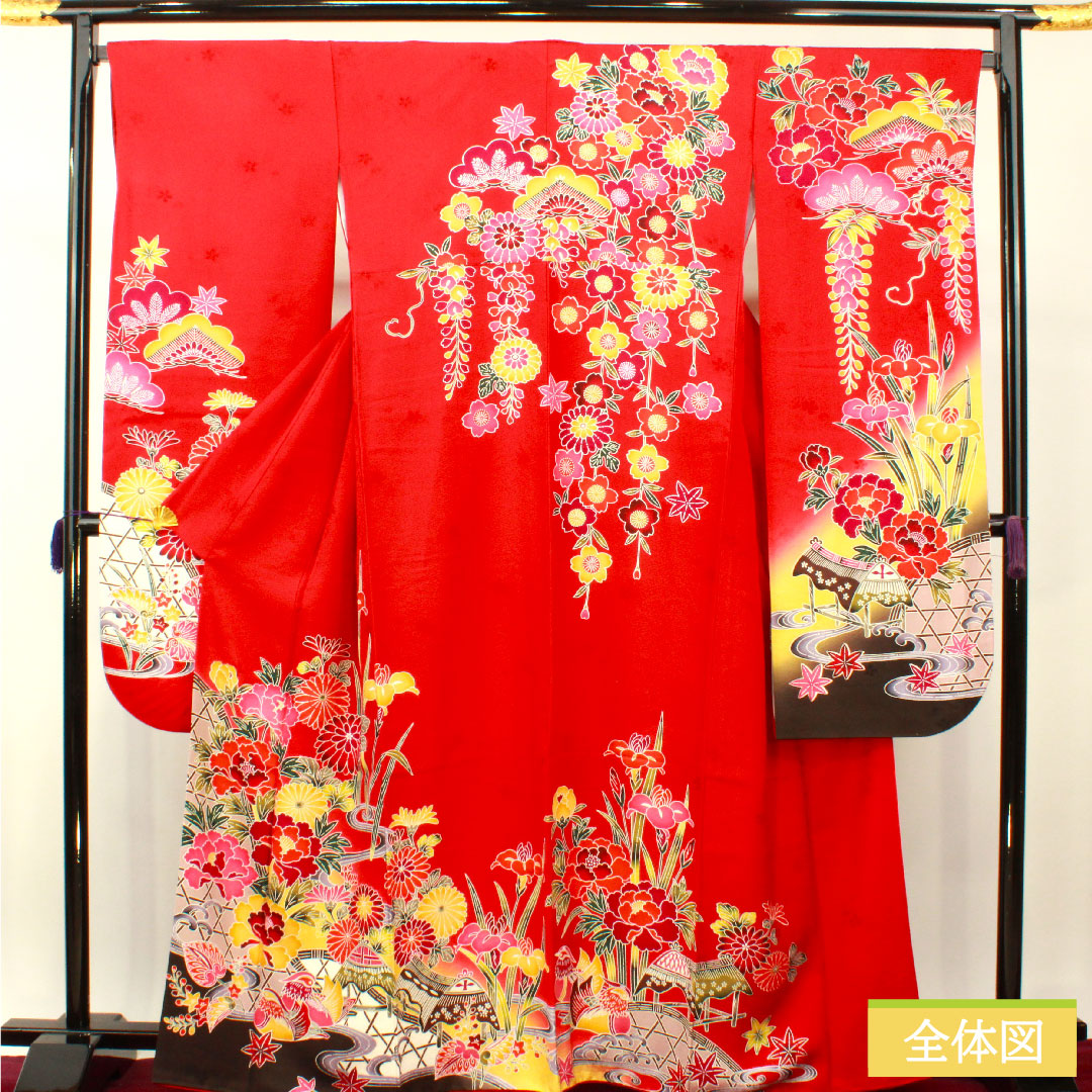 振袖 正絹 身丈164.5cm 裄丈69cm 袷 土耳古赤色（とるこあかいろ） 京紅型 吉祥文様 Sランク 赤系 1113002072412