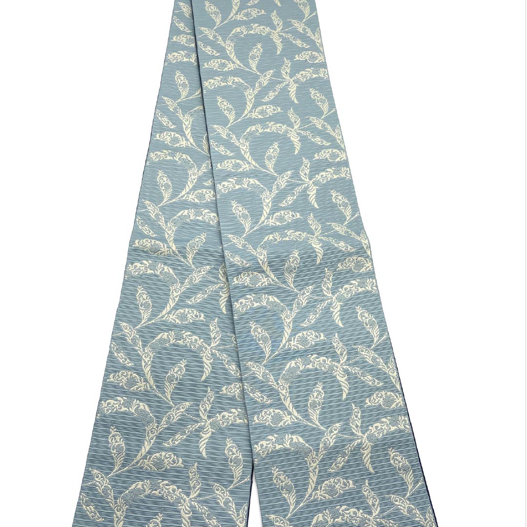 (New) Half-width obi, polyester, NEW rank, chinko-cha (aloeswood brown) and kongeshi-iro (dark navy), botanical pattern, floral diamond style, reversible, obi length 400cm, blue tones, 1125002691417