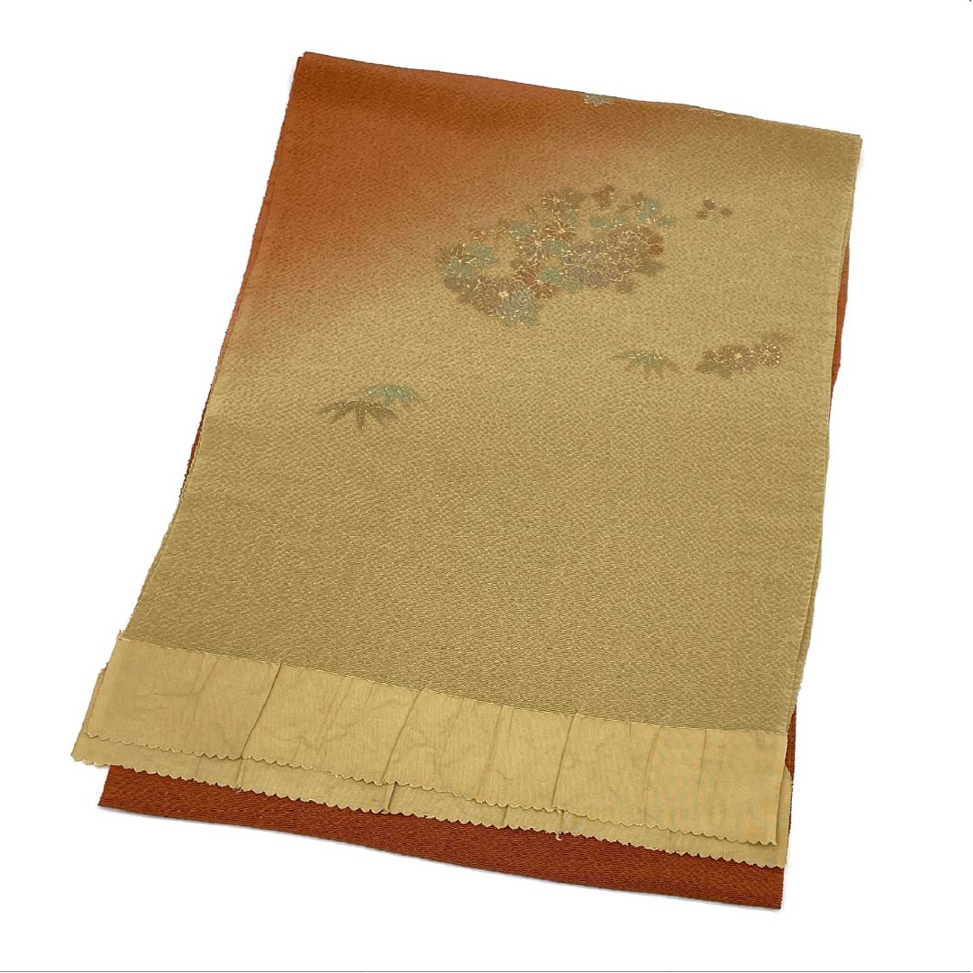 帯揚げ 正絹 Sランク セミフォーマル 樺色（かばいろ） 楊梅色（やまももいろ） 古典柄 ちりめん地 長さ約166cm 幅約29cm 茶系 1136001872914