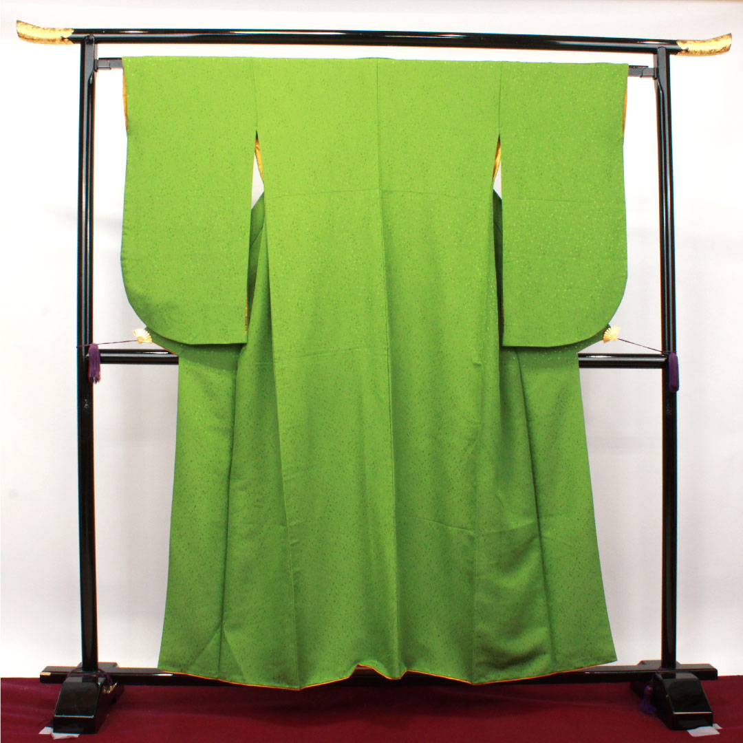 Plain color polyester evergreen washable kimono Length 156cm Sleeve length 63cm Lined S rank Green 1114001072319