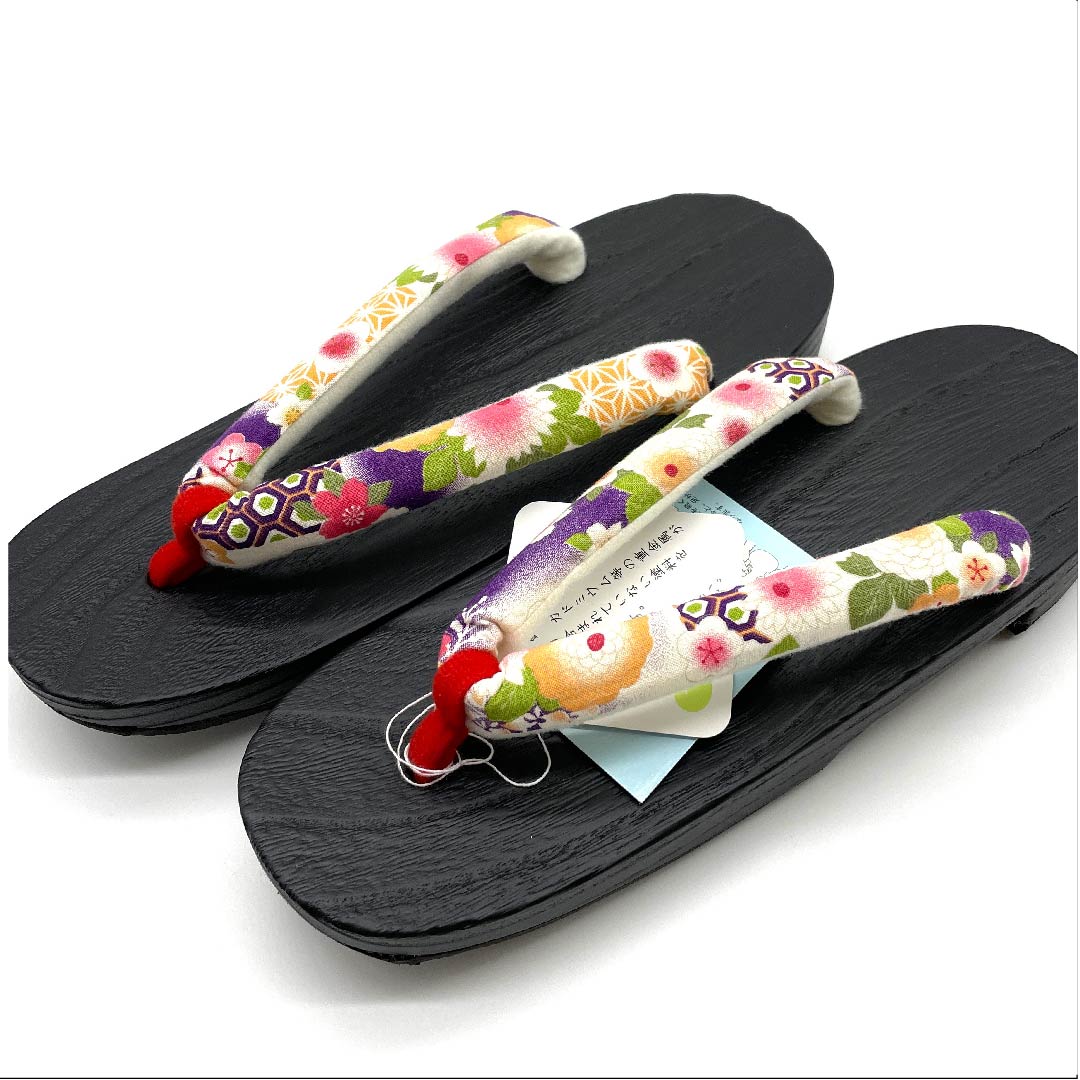 （新品未使用品）下駄 菊 桜 梅 麻の葉 亀甲 XLサイズ 黒系 NEWランク 1122001091510