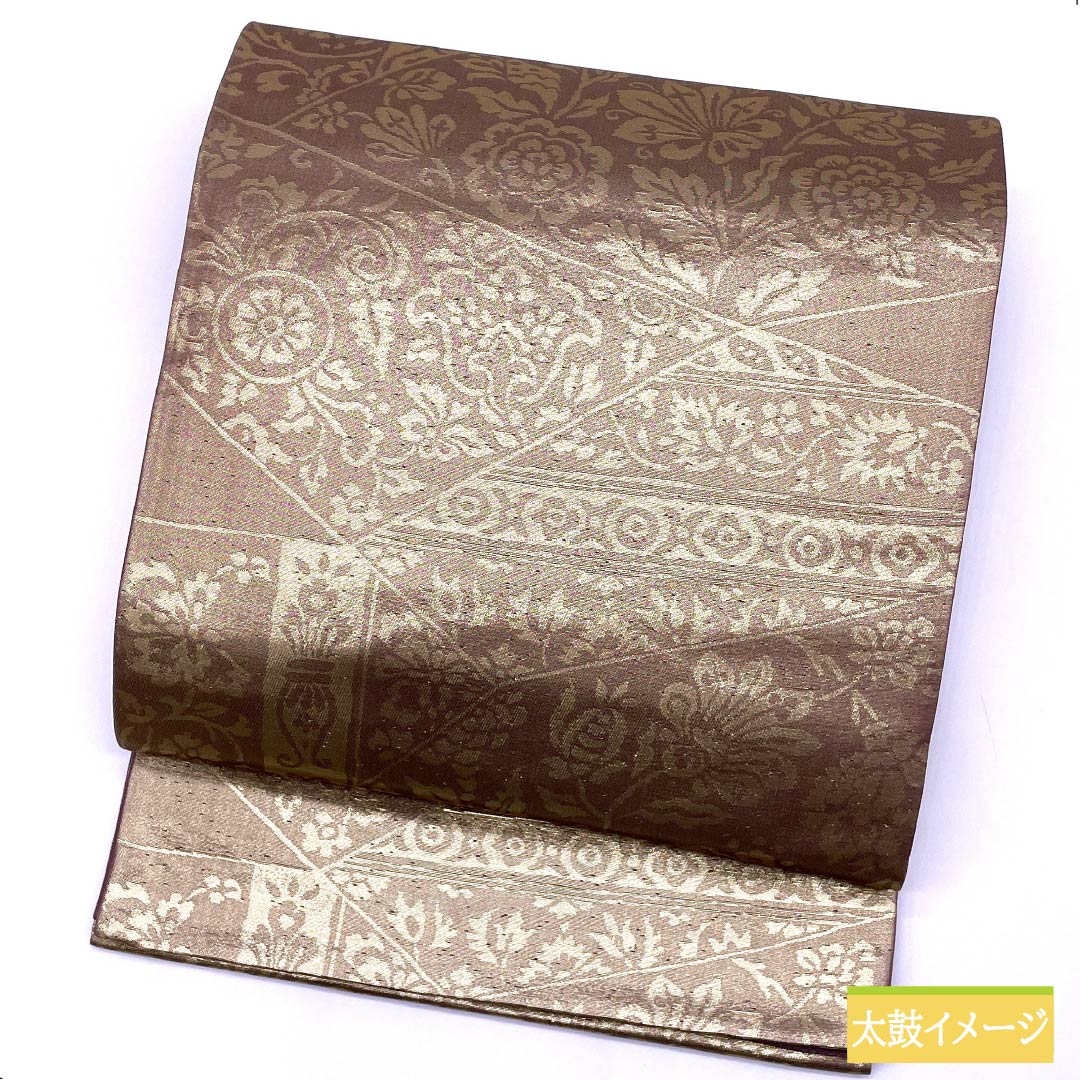 Fukuro Obi (Sash) - Pure Silk - Peony Gray - European Pattern - Obi Length 428cm - B Rank - Six Passes - Semi-Formal - Gold 1123012314321
