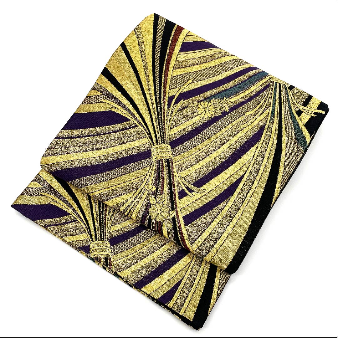 Fukuro Obi, Gold, Bundled Noshi, Cherry Blossom, Chrysanthemum, Length 440cm, Pure Silk, A Rank, Six-way, Formal, Gold, 1123005983321