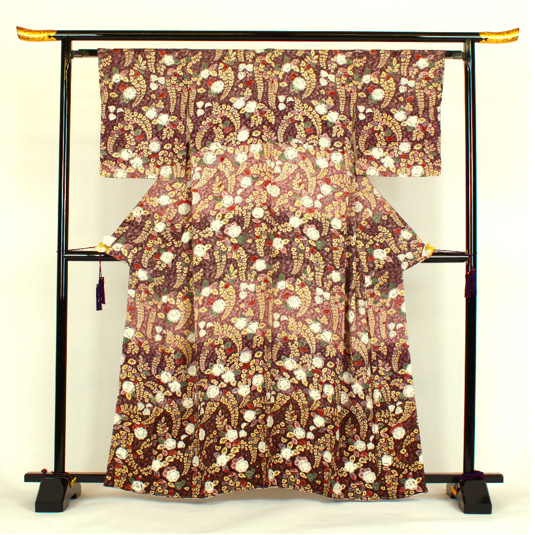 小紋 身丈163.5cm 裄丈64cm 袷  辻ヶ花 正絹 Aランク 紫系 1115000433320