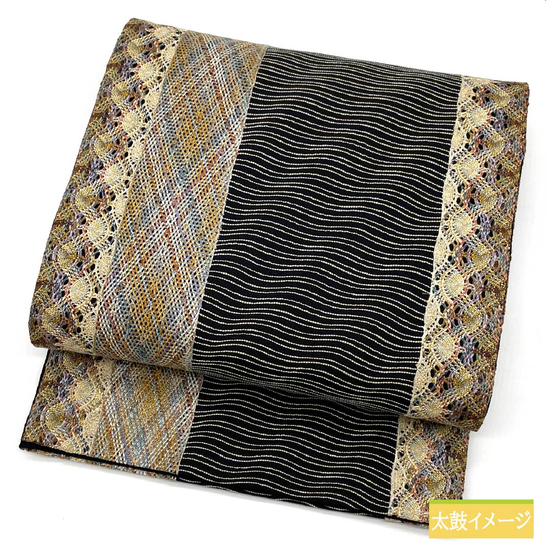 Fukuro Obi, Pure Silk, Weave, Length 456cm, S Rank, Six-way, Casual, Black, 1123013182410